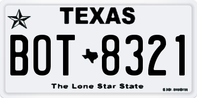 TX license plate BOT8321