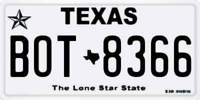 TX license plate BOT8366