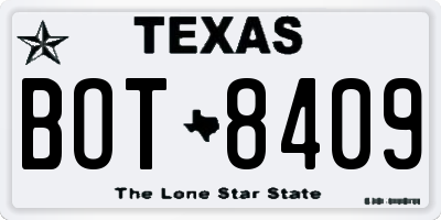 TX license plate BOT8409