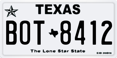 TX license plate BOT8412