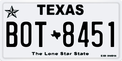 TX license plate BOT8451