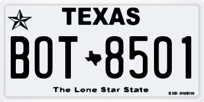 TX license plate BOT8501
