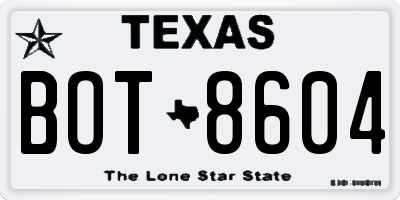 TX license plate BOT8604
