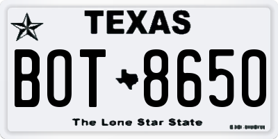 TX license plate BOT8650