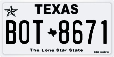 TX license plate BOT8671