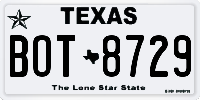 TX license plate BOT8729