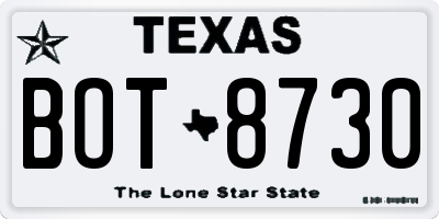 TX license plate BOT8730