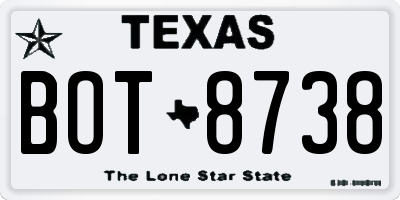 TX license plate BOT8738