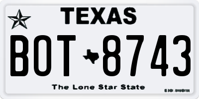 TX license plate BOT8743