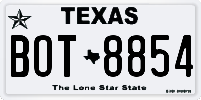 TX license plate BOT8854