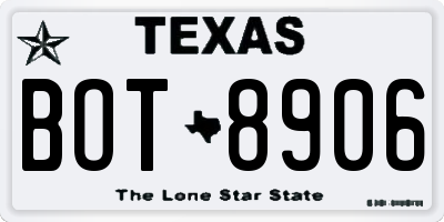 TX license plate BOT8906