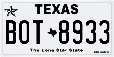 TX license plate BOT8933