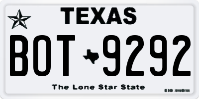 TX license plate BOT9292