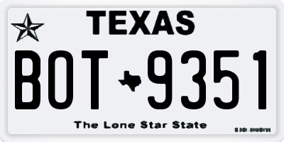 TX license plate BOT9351