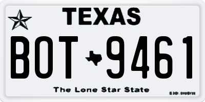 TX license plate BOT9461