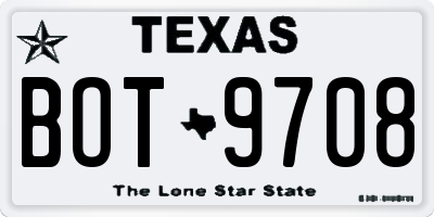 TX license plate BOT9708