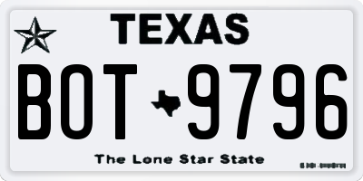 TX license plate BOT9796