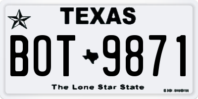TX license plate BOT9871