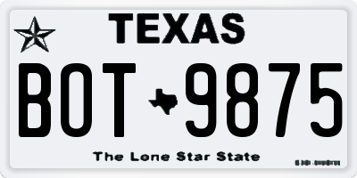 TX license plate BOT9875
