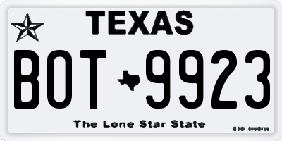 TX license plate BOT9923