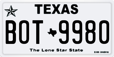 TX license plate BOT9980