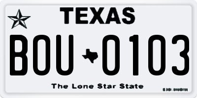 TX license plate BOU0103