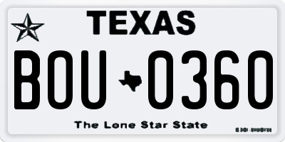 TX license plate BOU0360