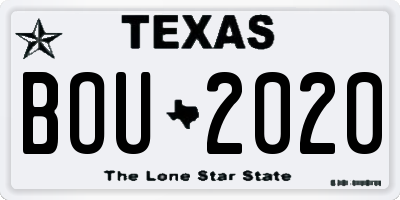 TX license plate BOU2020