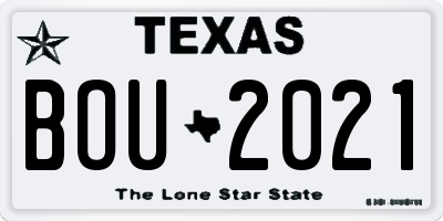 TX license plate BOU2021