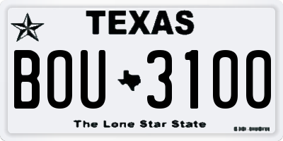 TX license plate BOU3100