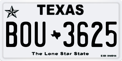 TX license plate BOU3625
