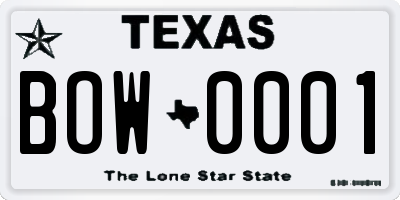 TX license plate BOW0001
