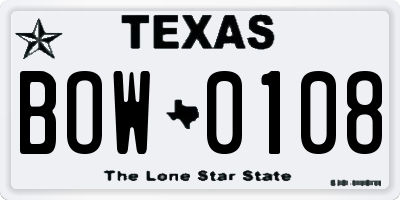 TX license plate BOW0108