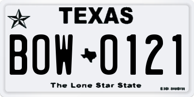 TX license plate BOW0121