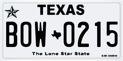 TX license plate BOW0215