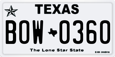 TX license plate BOW0360