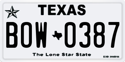 TX license plate BOW0387
