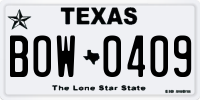 TX license plate BOW0409