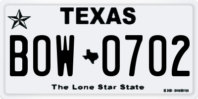TX license plate BOW0702