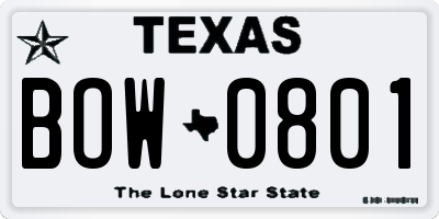 TX license plate BOW0801