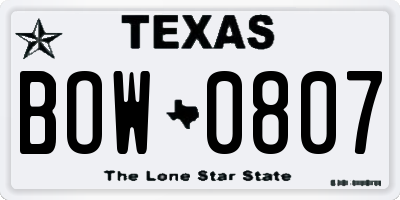 TX license plate BOW0807