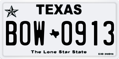TX license plate BOW0913