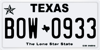 TX license plate BOW0933
