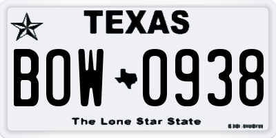 TX license plate BOW0938