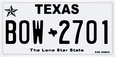 TX license plate BOW2701