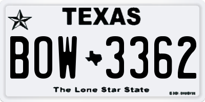 TX license plate BOW3362