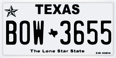 TX license plate BOW3655