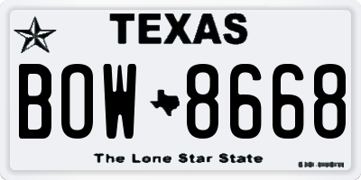 TX license plate BOW8668