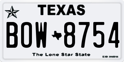 TX license plate BOW8754