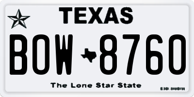 TX license plate BOW8760
